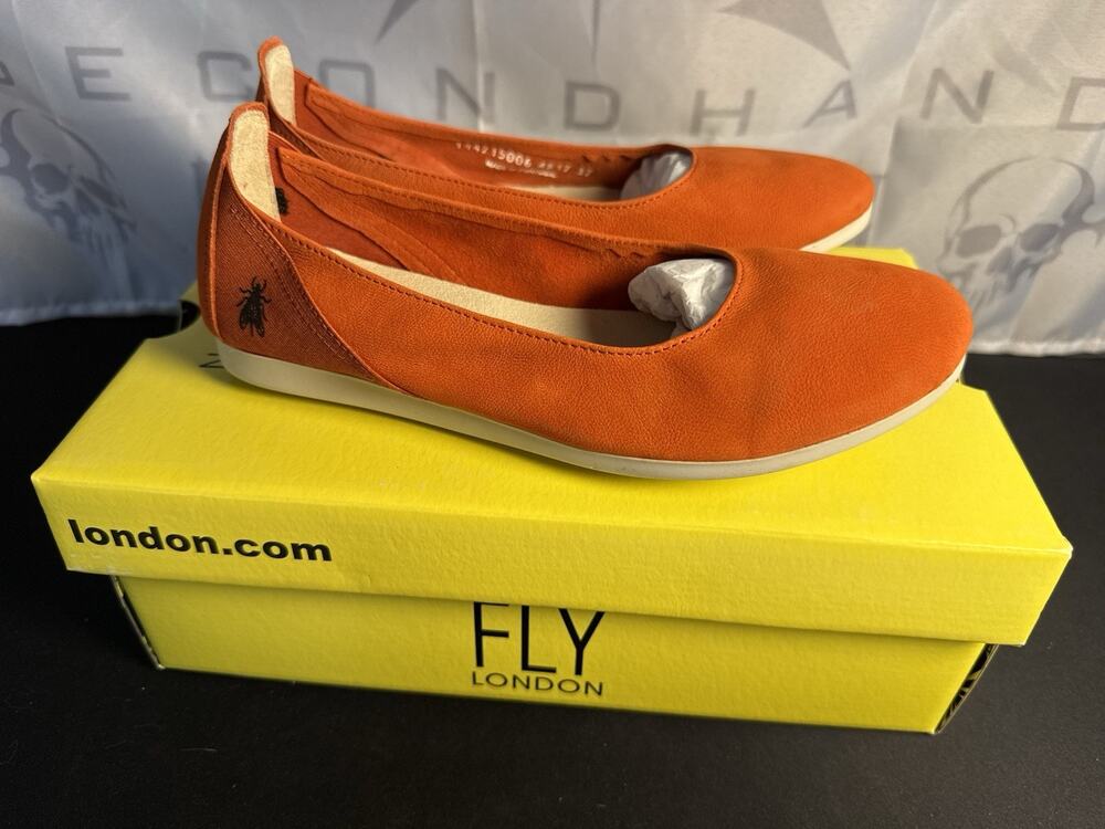 Fly London Yaho Leather Ballet Flats Poppy Orange Women’s Size 6-6.5 MSRP $160